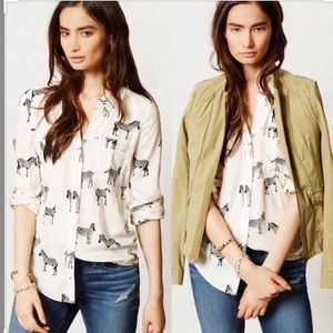 Anthropologie Maeve Animal Zebra Print Blouse Top